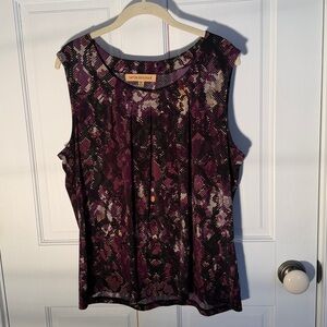 Nipon Boutique Sleeveless Blouse XL - Black Gold Gray Purple